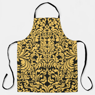 Gold floral art pattern on a black, Thai art vinta Apron