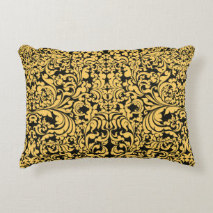 Gold floral art pattern on a black, Thai art vinta Decorative Cushion