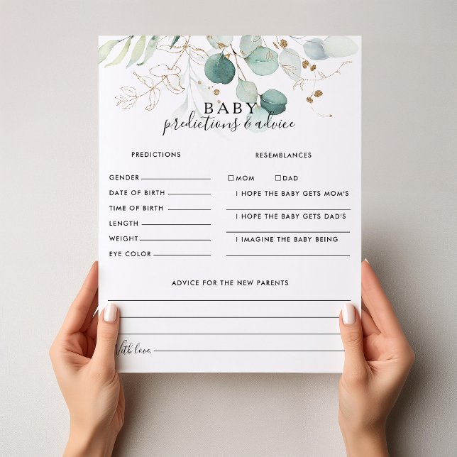 Gold Floral Baby Predictions and Advice Cards (Creator Uploaded)