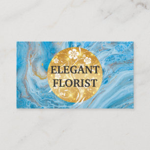 Gold Floral Background   Blue Marble Business Card