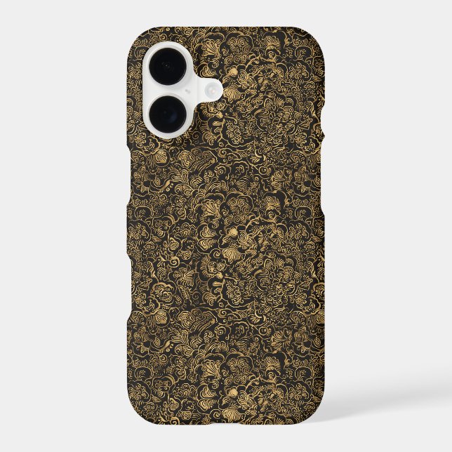 Gold Floral Baroque Pattern on Black (Back)