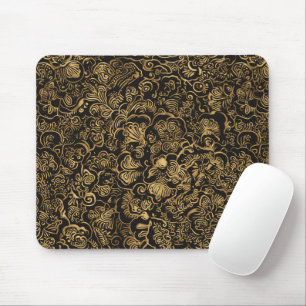 Gold Floral Baroque Pattern on Black Mouse Pad