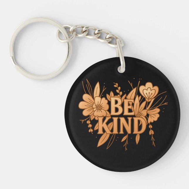 Gold Floral “Be Kind” Acrylic Circle Keychain (Front)