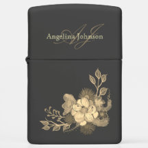 Gold Floral Black Monogrammed