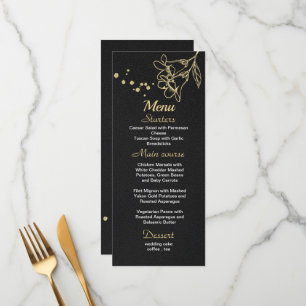 gold floral black wedding menu