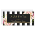 Gold Floral Black White Stripes Gift Certificate