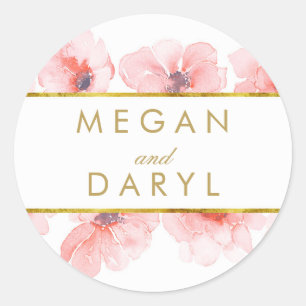 Gold Floral Blush Elegant Wedding Classic Round Sticker