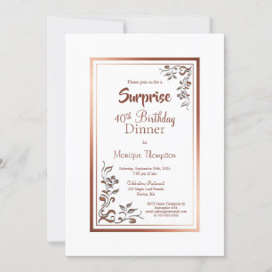 Gold Floral Border Surprise 40th Birthday Dinner Invitation