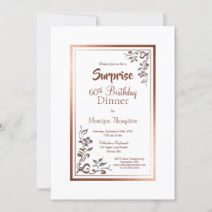 Gold Floral Border Surprise 60th Birthday Dinner Invitation
