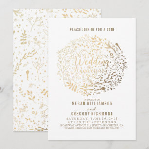 Gold Floral Bouquet Fabulous Wedding Anniversary Invitation