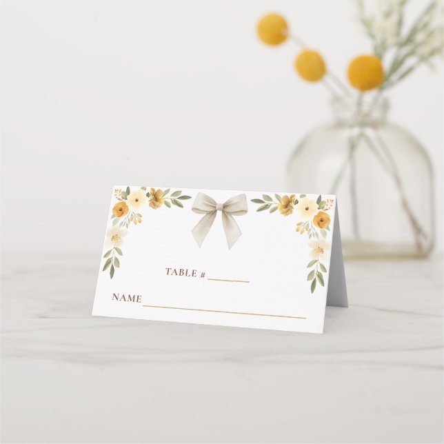 Gold Floral Bow Tent Card Place Setting (Back)