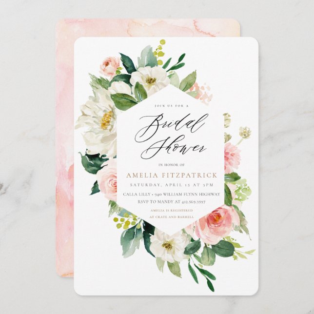 Gold Floral Bridal Shower Invitation Girl (Front/Back)
