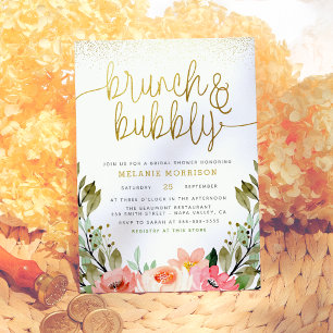 Gold Floral Brunch & Bubbly Bridal Shower Invitation
