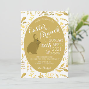 Gold Floral Bunny Easter Egg, Easter Brunch Announcement