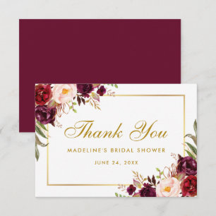 Gold Floral Burgundy Bridal Shower Thanks SB Thank You Card