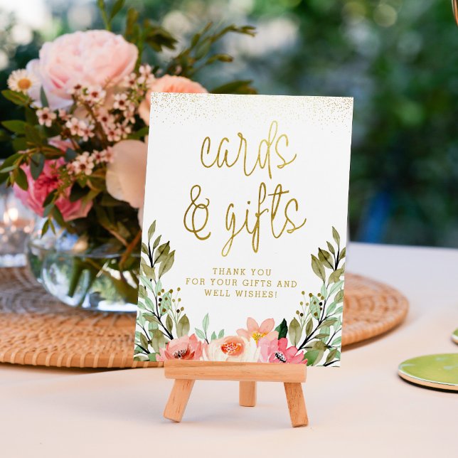 Gold Floral Cards & Gifts Bridal Shower Sign (Sign Mock-up)