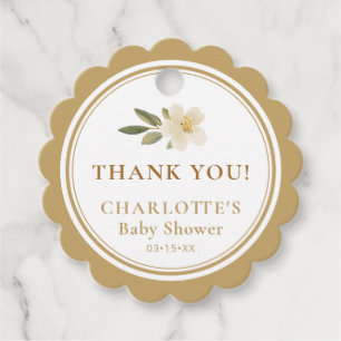 Gold Floral Carriage Baby Shower Thank You Tag