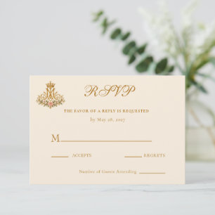 Gold & Floral Catholic Marian Cross Wedding RSVP Card