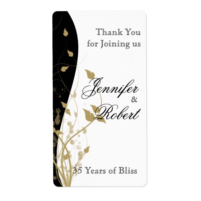 Gold Floral Curved Anniversary Wine Label (Front)