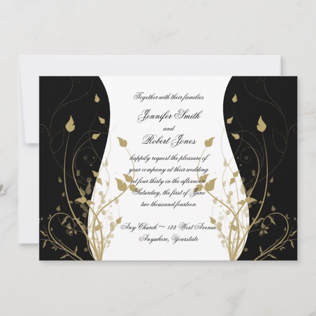 Gold Floral Curved Wedding Invitation (Front)