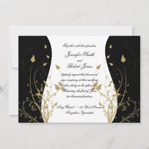 Gold Floral Curved Wedding Invitation