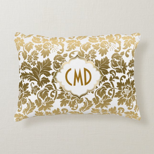 Gold Floral Damask Decorative Cushion (Front)