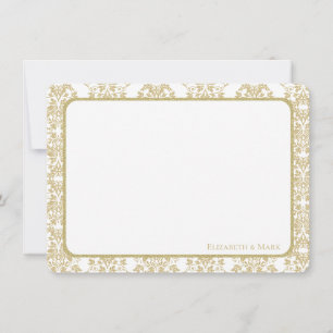 Gold Floral Damask Flat Thank you Card
