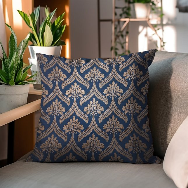 Gold Floral Damask on Dark Blue Cushion (Creator Uploaded)