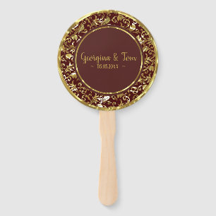 Gold Floral Damask- Save the Date Hand Fan