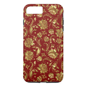 Gold Floral Damasks Burgundy Background iPhone 8 Plus/7 Plus Case