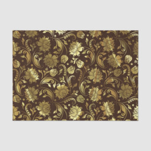 Gold Floral Damasks & Custom Brown Background Tissue Paper
