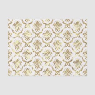 Gold Floral Damasks & Custom White Background Tissue Paper