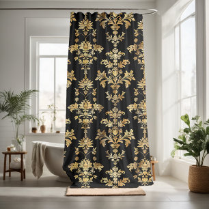 Gold floral decorative pattern eye-catching shower curtain
