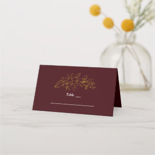 Gold Floral Deep Burgundy Wedding Table Number Place Card