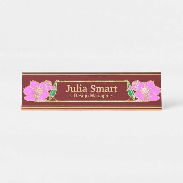 Gold Floral design with frame Desk Name Plate (Front)