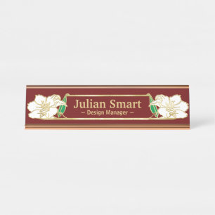 Gold Floral design with frame Desk Name Plate