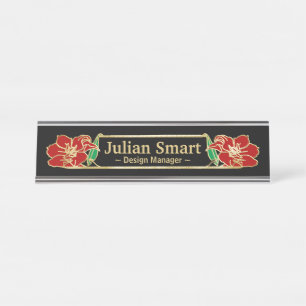 Gold Floral design with frame Desk Name Plate