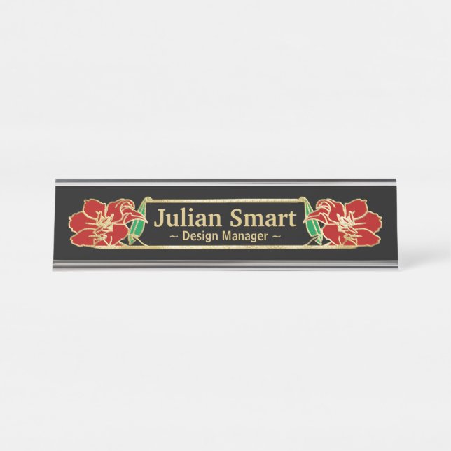 Gold Floral design with frame Desk Name Plate (Front)