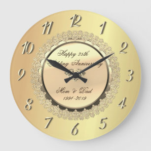 Gold Floral Diamond25th Wedding Anniversary Large Clock