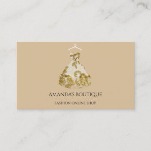 Gold Floral Dress Logo Fashion Event Planner Ivory Business Card