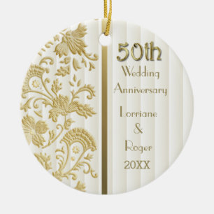 Gold Floral Elegance 50th Wedding Anniversary Ceramic Ornament