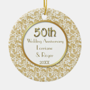 Gold Floral Elegance 50th Wedding Anniversary Ceramic Tree Decoration
