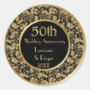 Gold Floral Elegance 50th Wedding Anniversary Classic Round Sticker