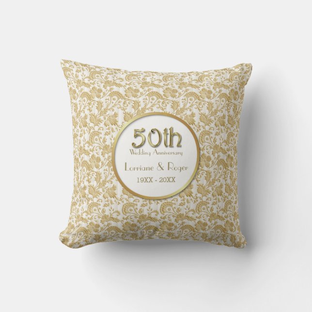 Gold Floral Elegance 50th Wedding Anniversary Cushion (Front)