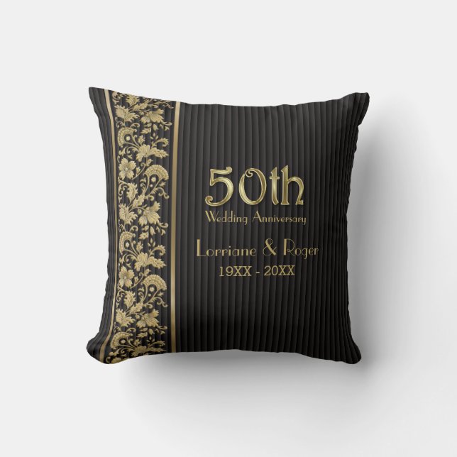 Gold Floral Elegance 50th Wedding Anniversary Cushion (Front)