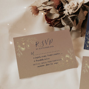Gold Floral Elegant Modern Wedding RSVP Card