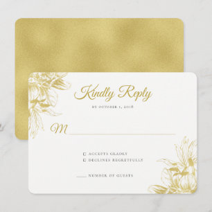 Gold Floral Elegant Wedding Invitation RSVP Card