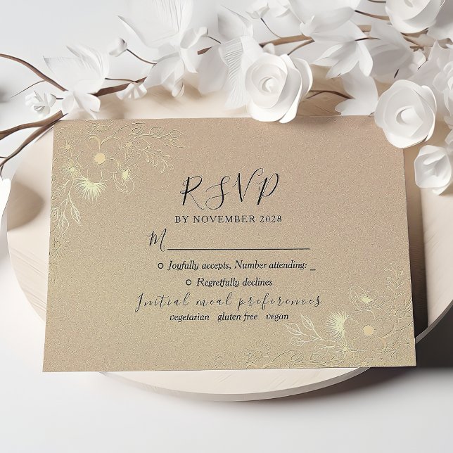 Gold Floral Elegant Wedding RSVP Card (Creator Uploaded)