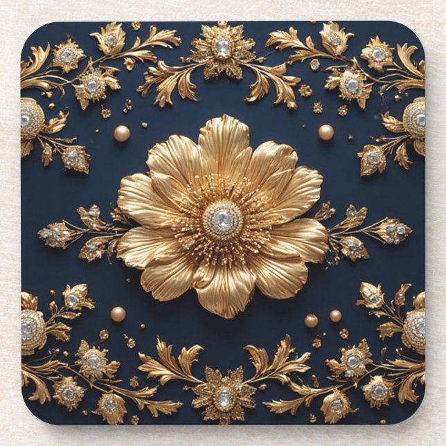Gold Floral Embellishment Coaster (Front)