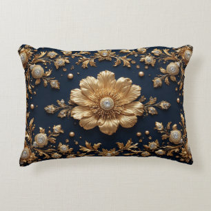 Gold Floral Embellishment Decorative Cushion